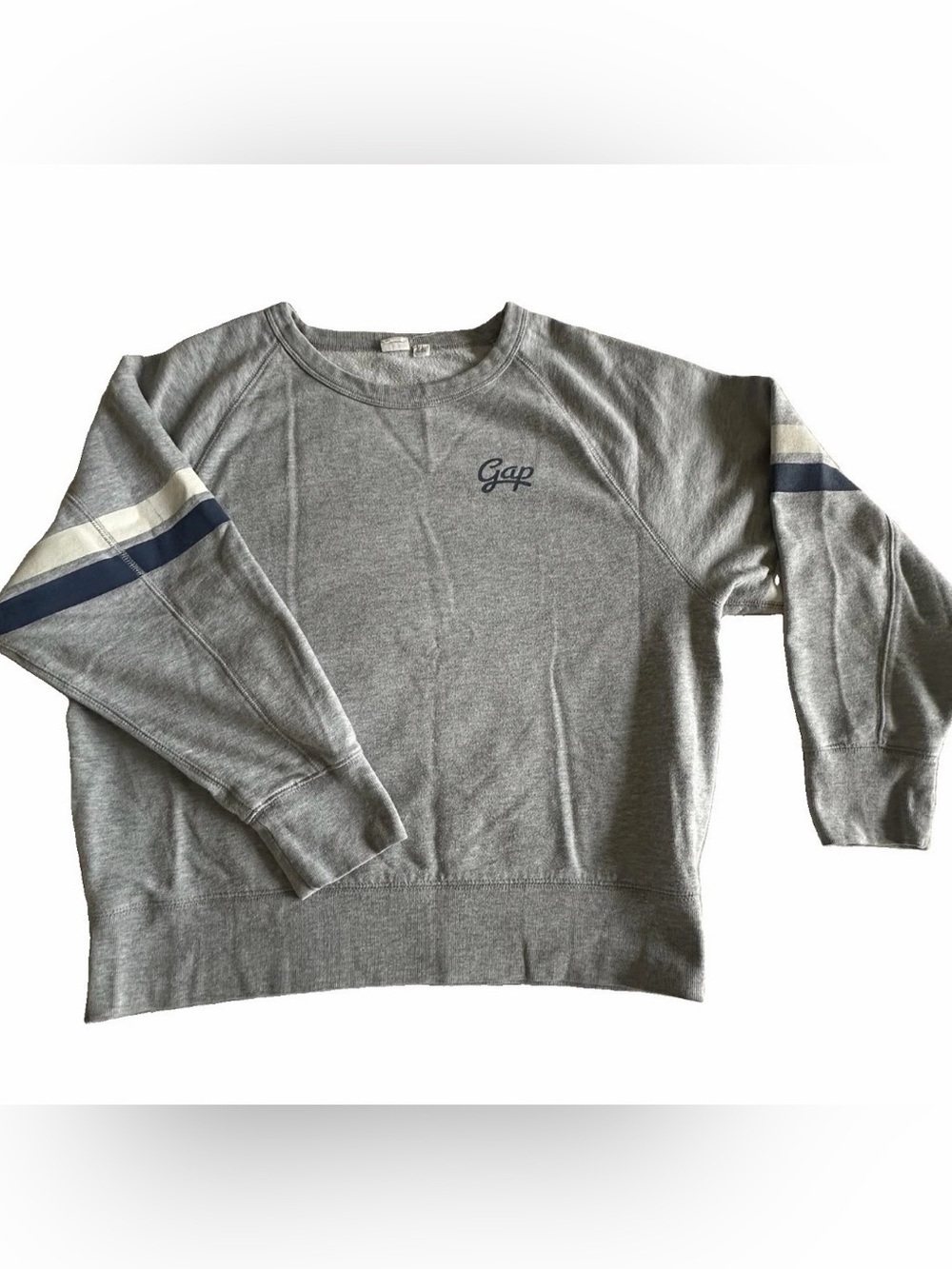Gap Pullover Sweatshirt Womens M Cursive Logo Crewneck Striped Sleeve Y2K Retro